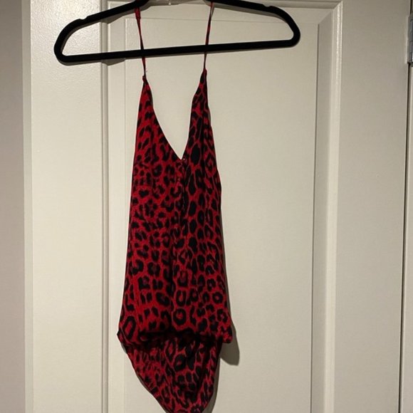 Parker Red Womens Animal Print V-Neck Halter Top - Picture 3 of 5